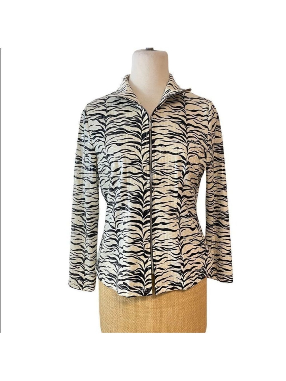 Exclusively Misook Zebra Shiny Print Jacket XS P